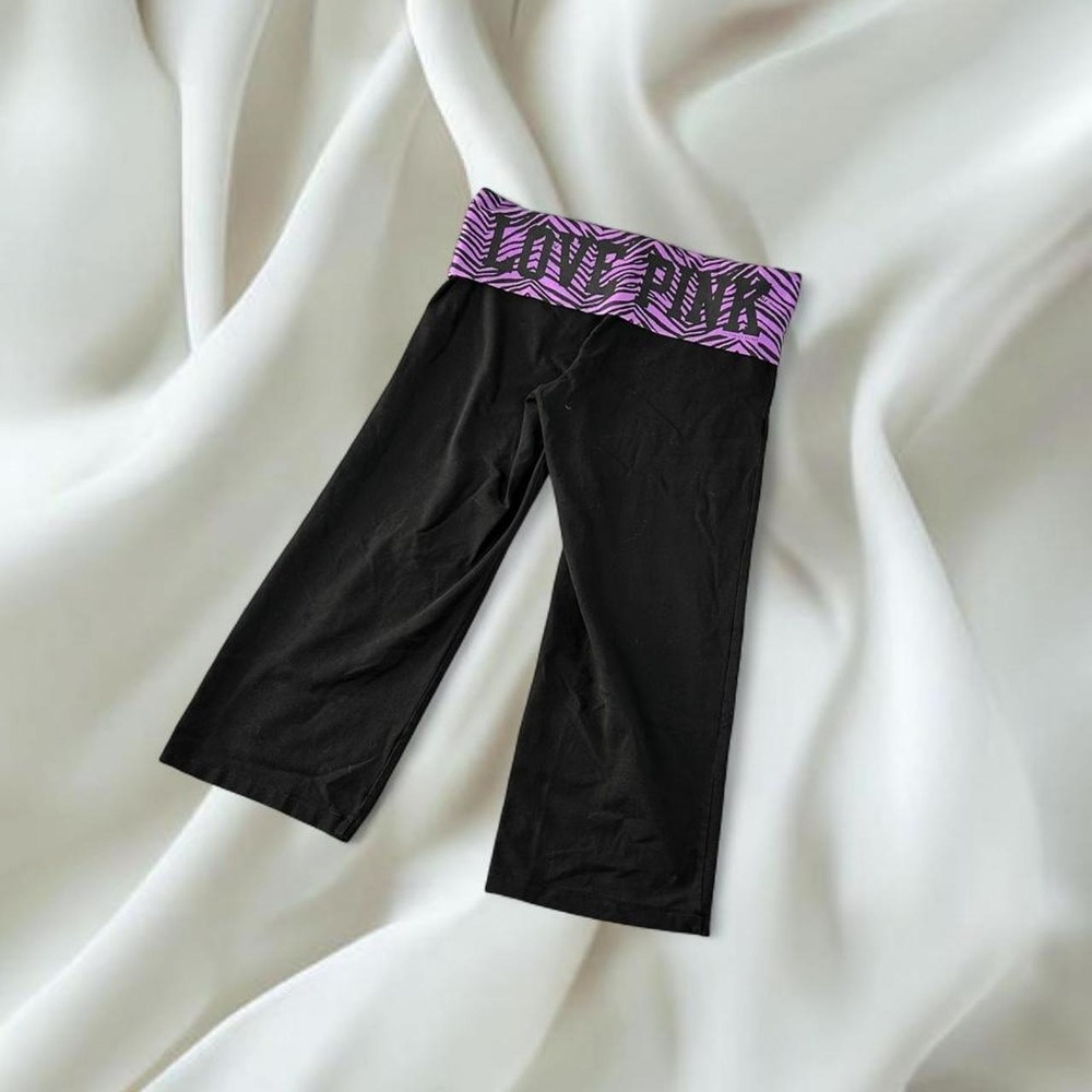 Victoria Secret PINK 2011 pink zebra print fold over flare capri gaucho leggings
